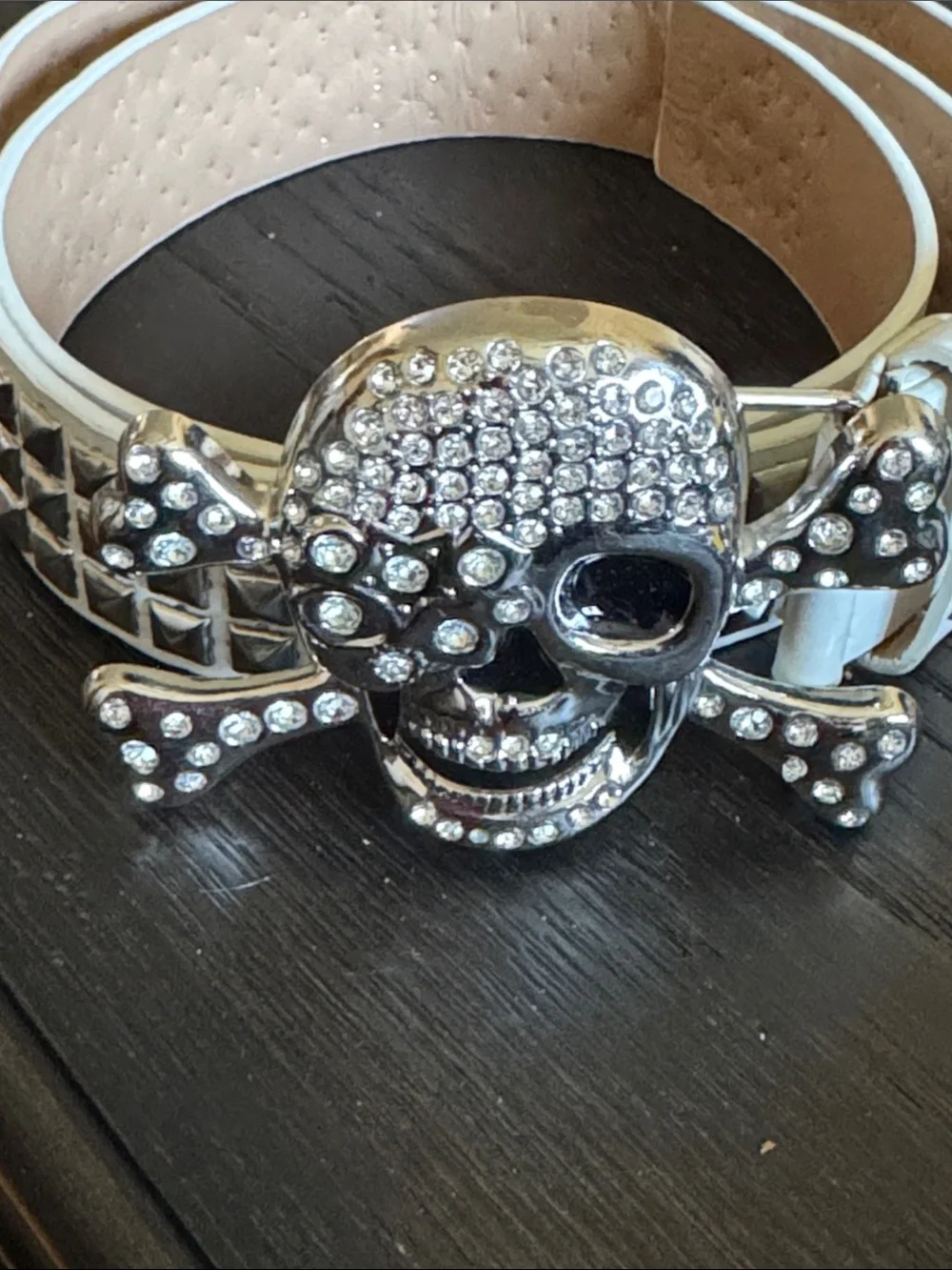 Studded Skull Buckle Belt - Black and White
